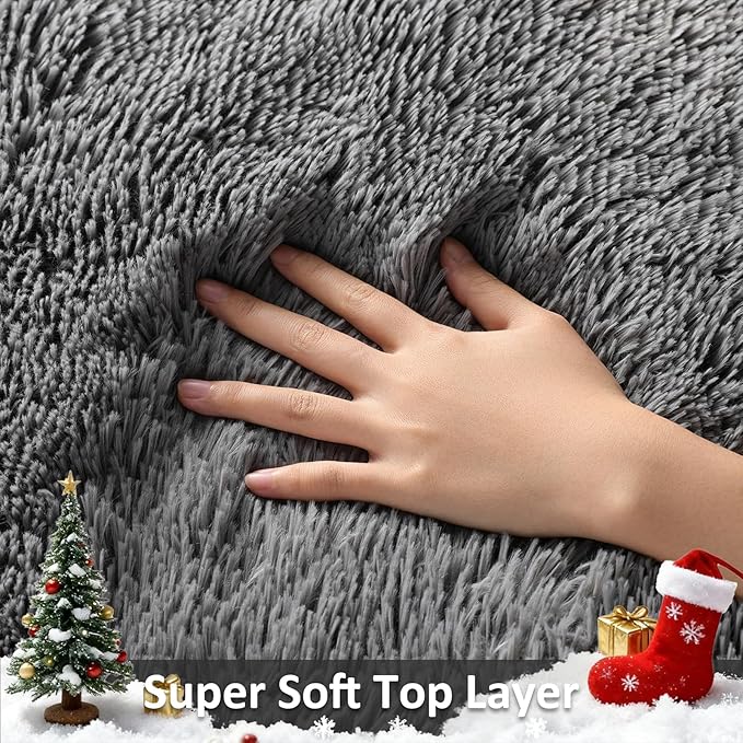 Ophanie Runner Rug for Hallway, 2x5 Upgrade Non-Slip Fluffy Soft Bedside Rugs, Bedroom Living Room Grey Shaggy Gray Carpet for Kids Girls Boys Dorm Nursery Home Decor Aesthetic
