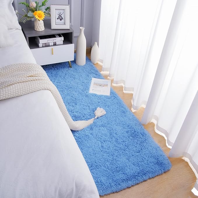 Chicrug Soft Runner Rug for Bedroom Living Room Plush Fluffy Rugs 2x6 Feet, Shag Furry Runner Rug Carpet Non Shedding for Nursery Children Kids Girls Room Home Decorative, Cobalt Blue