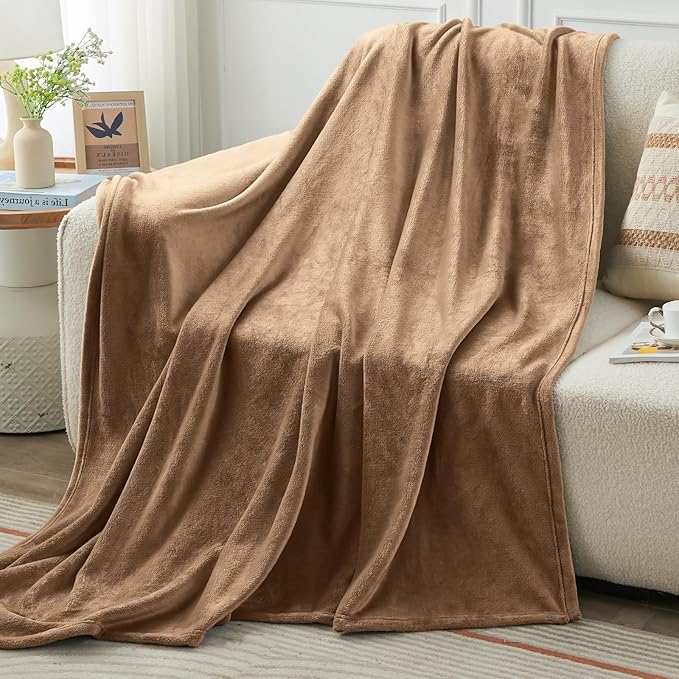 KMUSET Brown Fleece Throw Blanket for Couch - Warm Cozy Soft Lightweight Blankets All Seasons Suitable 50 x 60 inches