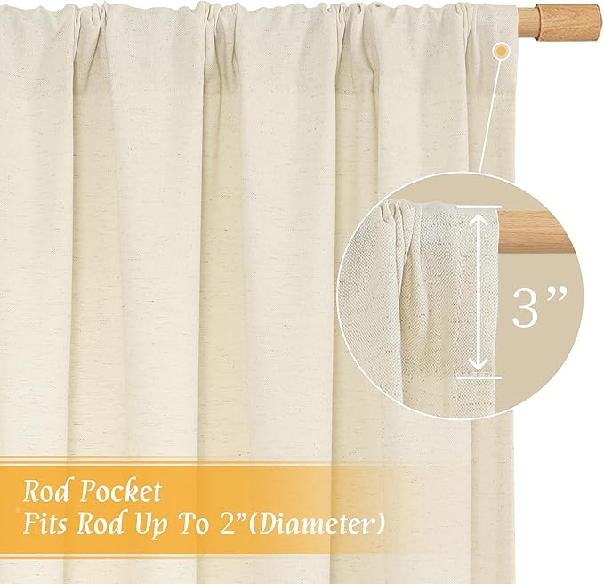 LAMIT Light Beige Linen Curtains 63 inch Length for Bedroom, Soft Semi Sheer Light Filtering Window Treatments Rod Pocket Drapes for Living Room/Small Window, 2 Panels Set, 42 x 63 Inch