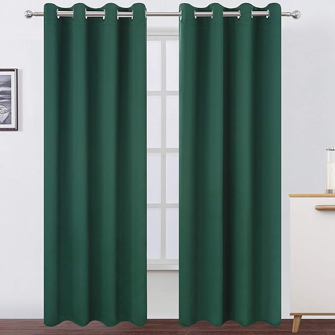 LEMOMO Blackout Curtains 66 x 84 inch/Dark Green Curtains Set of 2 Panels/Thermal Insulated Room Darkening Bedroom Curtains
