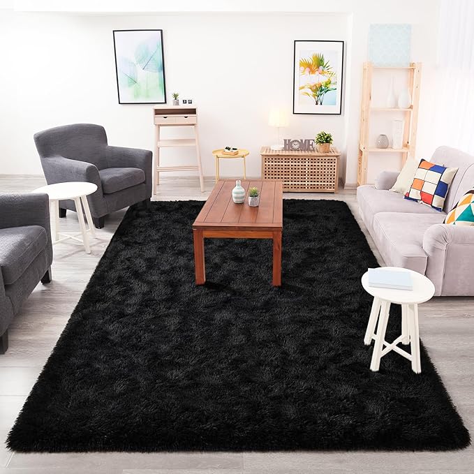 Chicrug Soft Area Rugs for Bedroom Living Room Plush Fluffy Rug 6x9 Feet, Shag Furry Area Rug Carpet Non Shedding for Nursery Children Kids Girls Room Home Decorative, Black