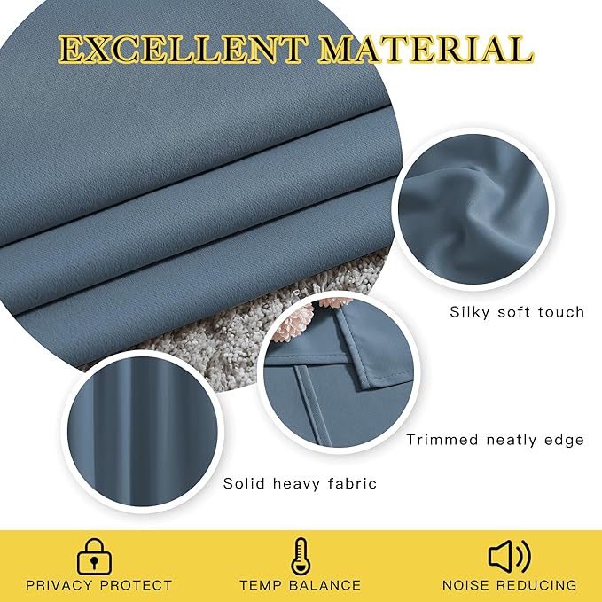 NICETOWN Window Curtains Blackout Drapes - Smoky Blue Energy Saving Blackout Draperies for Bedroom/Living Room (2 Panels, 52 inches Wide by 45 inches Long)