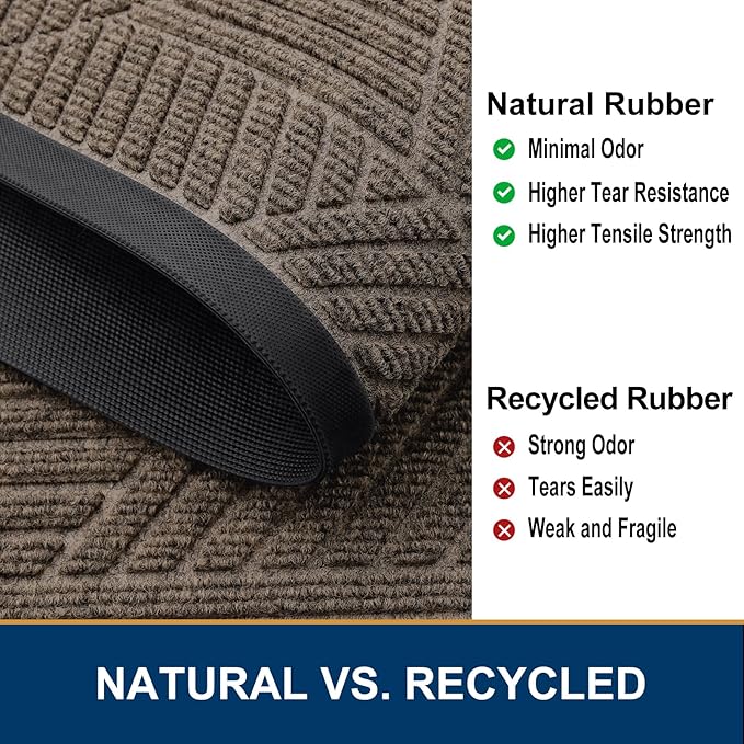 Smiry Front Door Mat Outside Entrance, Heavy Duty Sturdy Natural Rubber Doormat, Trap Dirt and Moisture, Easy Clean Low Profile Mats for Indoor Outdoor Entry, Irregular Triangle (29.5x17, Mixed Khaki)