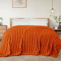 Exclusivo Mezcla California King Size Flannel Fleece Blanket, Super Soft Striped Jacquard Bed Oversized Blanket, Lightweight Fuzzy Cozy for All Seasons, 120x120 Inches, Burnt Orange