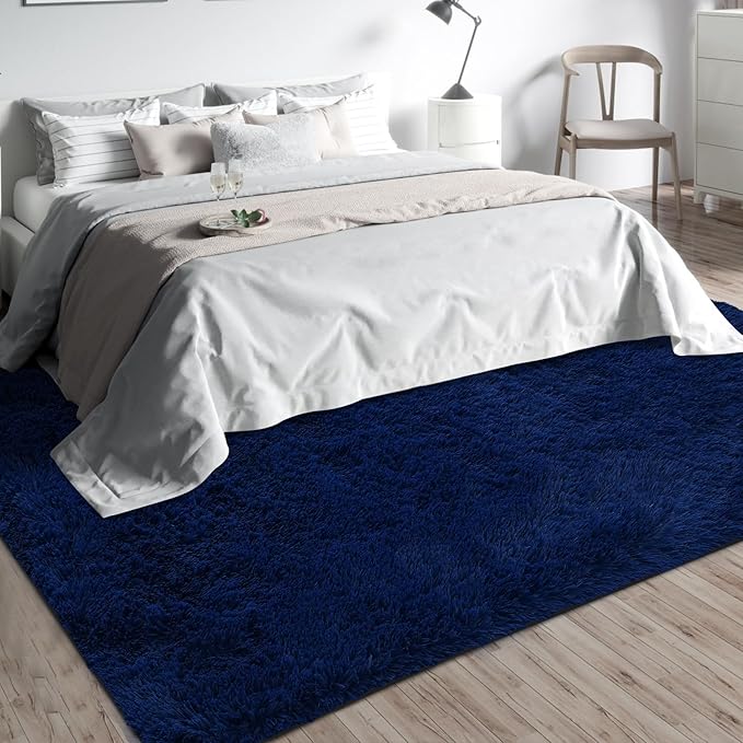 Shag Area Rugs for Bedroom Living Room,Ultra Soft Fluffy Area Rugs for Dorm,Indoor Carpet Nursery Rugs for Kids Girls Room Home Decor (Blue, 8x10 Feet)