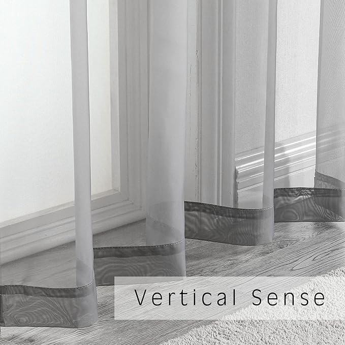 OWENIE Grey Sheer Curtains 144 inch Extra Long, Elegant and Airy Drapes Translucent Window Treatments for Living Room/Bedroom, Grey, 2 Panels=84" Wide