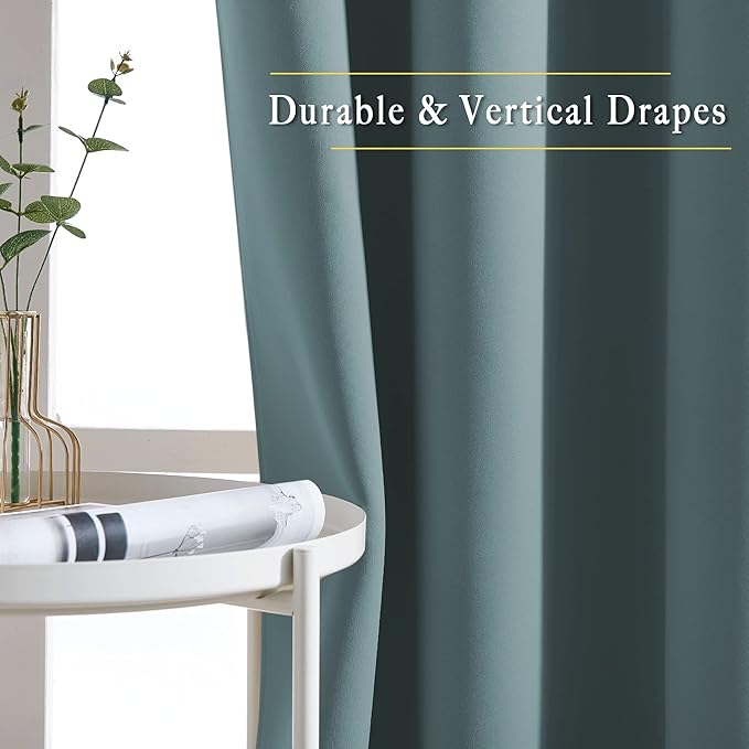 NICETOWN Room Darkening Curtains Extra Long 110 Inches, Grommet Thermal Insulated Weighted Window Treatments for Living Room/Farmhouse, W66 x L110, Greyish Blue, 2 Panels