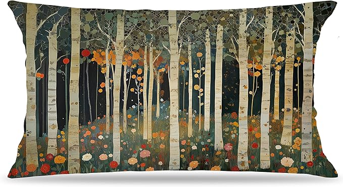 Rustic William Morris Inspired Autumn Forest Decor Pillow Covers 12x20,Fall Home Room Decor, Vintage Botanical Nature Decorative Throw Pillow Covers for Home Bedroom Living Room