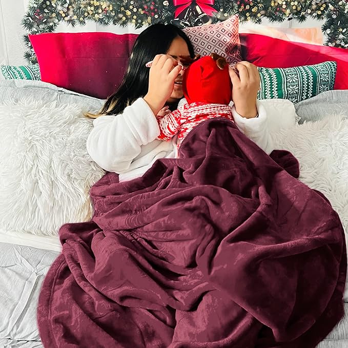 Bedsure GentleSoft Fleece Blankets Queen Size Red Burgundy - Bed Blanket Soft Lightweight Plush Fuzzy Cozy Luxury Microfiber, 90x90 inches