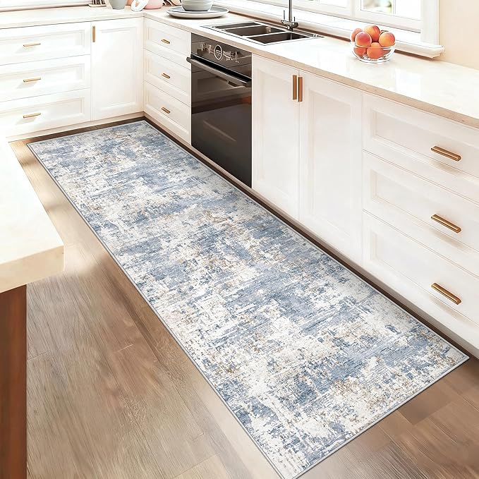 2x8 Runner Rug for Hallway, Washable Modern Abstract Runner Rugs Neutral Soft Non Slip Kids Rug Stain Resistant Indoor Runners for Hallways Entryway Bedroom Kitchen Laundry Room(Blue, 2'x8')