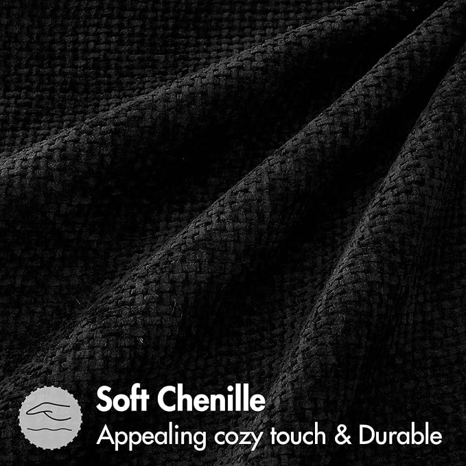 MIULEE Pack of 2 Couch Throw Pillow Covers 16x16 Inch Black Modern Boho Accent Decorative Pillow Covers Soft Chenille Farmhouse Cushion Covers for Home Decor Bed Sofa Living Room