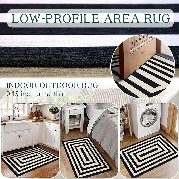 Front Door Mat Outside Entrance - 2x3 Modern Non-Slip Washable Doormat Indoor Outdoor Entrance Black White Geometric Striped Rug Small Throw Rugs for Entryway Bedroom Kitchen Front Porch Decor