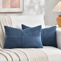 Fancy Homi 2 Packs Dusty Blue Lumbar Decorative Throw Pillow Covers 14x22 Inch for Couch Bed Sofa, Rustic Farmhouse Boho Home Decor, Soft Striped Corduroy Rectangle Accent Cushion Case 35x55 cm