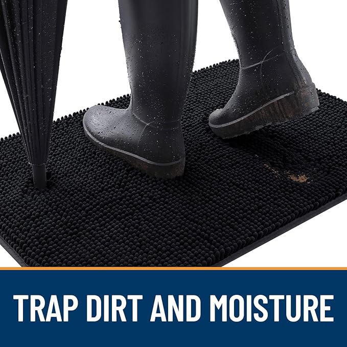 OLANLY Dog Door Mat for Muddy Paws 48x30, Absorbs Moisture and Dirt, Absorbent Non-Slip Washable Doormat, Quick Dry Chenille Mud Mat for Dogs, Entry Indoor Entryway Carpet for Inside Floor, Black