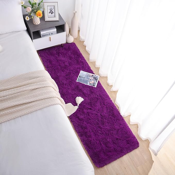 Chicrug Soft Runner Rugs for Bedroom Living Room Plush Fluffy Rug 2x6 Feet, Shag Furry Area Rug Carpet Non Shedding for Nursery Children Kids Girls Room Home Decorative, Dark Purple