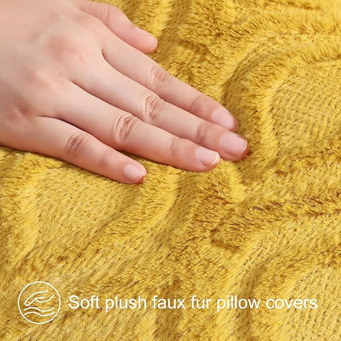 decorUhome Summer Throw Pillow Covers 20x20 Inch Set of 2, Soft Plush Faux Wool Mustard Yellow Solid Couch Pillow Covers, Accent Farmhouse Neutral Square Pillow Cases for Sofa Bed Living Room
