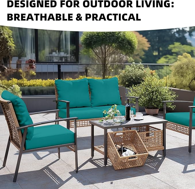 8Pcs Outdoor Cushion Covers, Patio Cushion Covers,Stretch Elastic Slipcovers, Replacement Washable & Reusable Furniture Protector for Patio Couch (Peacock Blue,Cover Only)