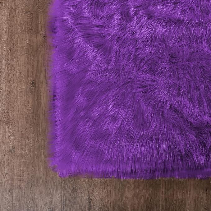 Goolela Purple Circle Rug 4ft Fluffy Round Faux Sheepskin Fur Rug for Bedside Bedroom Décor Soft Plush Fuzzy Furry