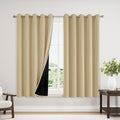 ChrisDowa 100% Blackout Curtains 63 inch Long for Bedroom with Black Liner, Extra Wide 2 Thick Layers Total Blackout Thermal Insulated Grommet Window Curtains 2 Panels Set (Beige, 60 x 63 Inch)