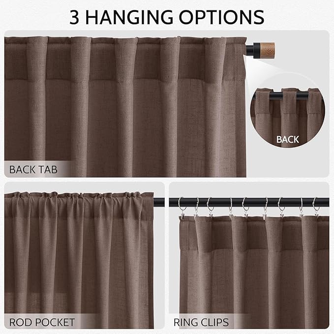 Cappuccino Linen Curtains for Living Room 105 Inches Long Light Filtering Semi Sheer Curtain Back Tab Rod Pocket Luxury Modern Rustic Home Decor Neutral Drapes for Bedroom Dinner Room 52x105, 2 Panels