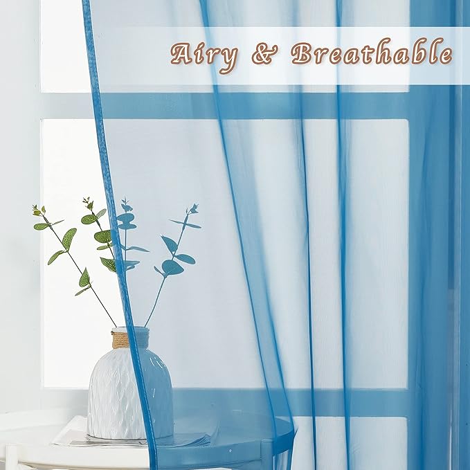 NICETOWN Sheer Curtains for Bedroom Windows 84 inch Length, Grommet Casual Voile Sheer with Light Filter Window Treatments for Nursery/Living Room, Turquoise, Set of 2, 54" Wide