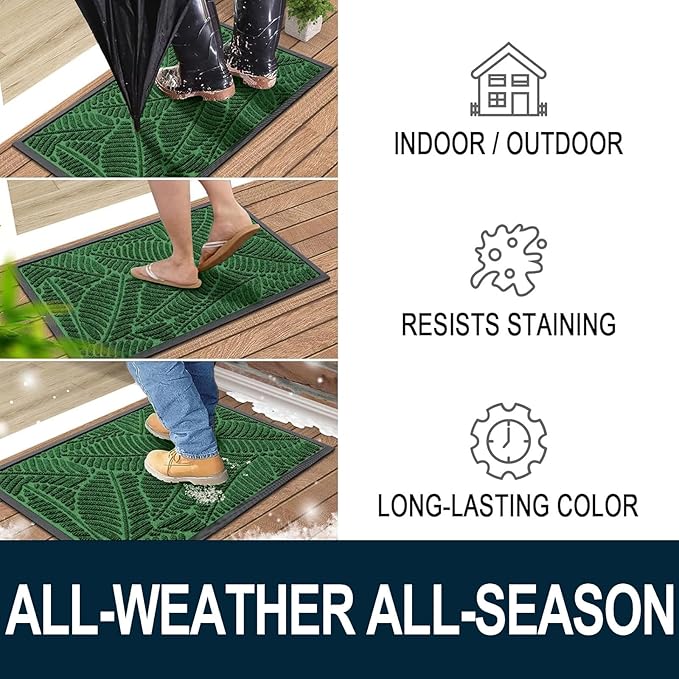 Colorxy Waterproof Doormat, Sturdy Natural Rubber Front Indoor Mat, Non Slip Low Profile Indoor Outdoor Door Mats, Stain and Fade Resistant Floor Mat, Easy Clean Patio Entrance Mat, 71''x47'', Green