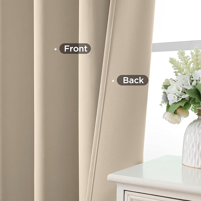 CUCRAF Light Beige Blackout Curtains 72 inch Length 2 Panels Set, Rod Pocket Room Darkening Drapes for Bedroom Living Room, Insulated Thermal Light Blocking Window Curtain (W52 x L72 Inch)