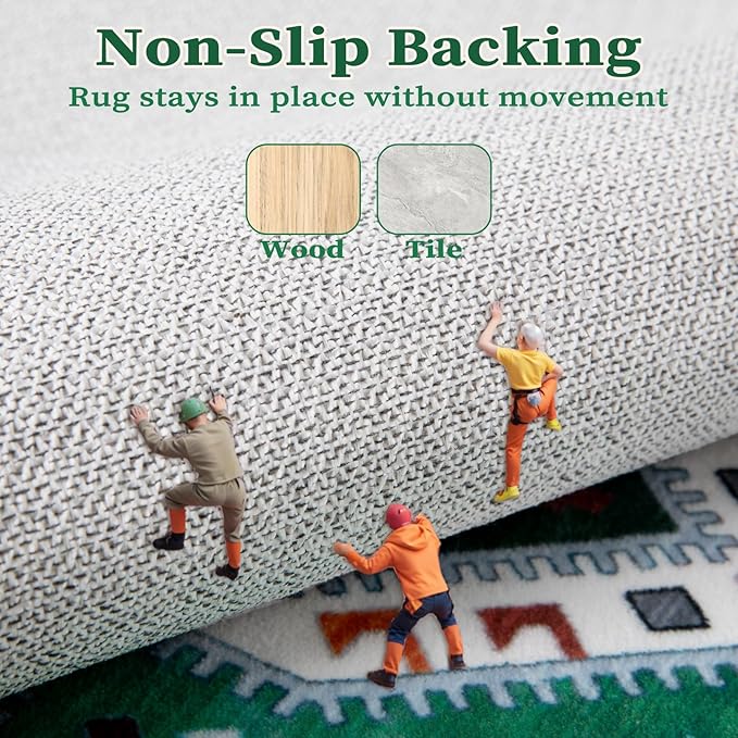 SERISSA Boho Rugs for Entryway, 2x3 Washable Non-Slip Entryway Rug Small Area Rug, Ultra Soft Oriental Vintage Green White Low-Pile Indoor Door Mat Floor Carpet for Entrance Bedroom Kitchen Bathroom