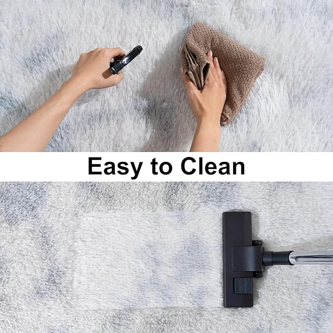 Ultra Soft Runner Rugs for Bedroom Hallways with Upgraded Non-Slip Rubber Backing & Thick Memory Sponge, 2 Packs 2x6 Feet Fluffy Shag Throw Area Rug for Bedside Dorm Tie-dye Light Grey