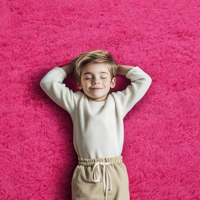 Rugs for Bedroom 4x6, Alfombras para Salas Shag Large Plush Soft Area Rug, Shaggy Carpets for Livingroom, Kids Boys Girls Home Decor Aesthetic(Hot Pink, 4 x 6)