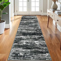 KOZYFLY 3x8 Ft Rug Modern Ombre Runner Rug for Hallway, Washable Kitchen Rugs Non-Slip Soft Striped Entryway Rug, Print Black Grey Abstract Carpet for Laundry Nursery