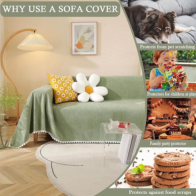 HANDONTIME Couch Cover Green Sofa Covers L Shape Sage Couch Cushion Cover Dog Furniture Protector Soft Thick Slip Covers for Sofas/Couches Cover Cover for Dogs Kids Sofa Cover, 71" X118"