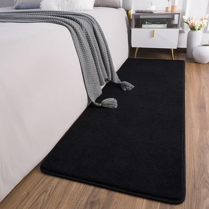 AROGAN Shag Runner Rug for Hallways, 2x6 Feet Washable Rugs with Memory Foam for Bedroom, Entryway Indoor Fluffy Throw Rug for Bedside Living Room Kids Girls Nursery Dorm Room Decor, Black