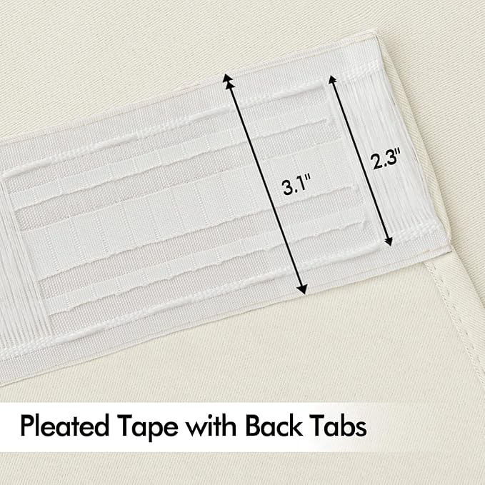 MIULEE Beige White Back Tab Blackout Curtains 63 Inch Length 2 Panels Set for Living Room Bedroom Privacy, Rod Pocket/Pinch Pleat Thermal Insulated Room Darkening Pleated Light Blocking Drapes