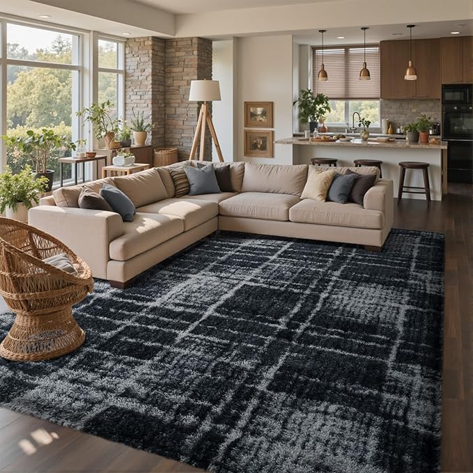 6x9 Ft Large Shag Rugs for Living Room Decor, Tie-Dyed Ultra Soft Fluffy Furry Area Rugs for Bedroom Indoor Floor, Aesthetic Carpet for Kids Home (Grey)