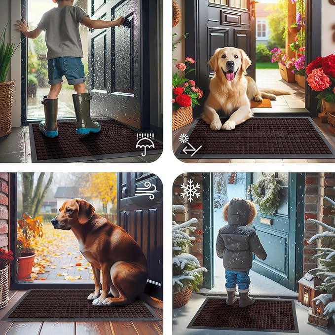Smiry Front Door Mat Outside Entrance, Heavy Duty Natural Rubber Doormat, Non Slip, Trap Dirt and Moisture, Easy Clean, Low Profile Welcome Floor Mats for Indoor Outdoor Entry, 70x46.5 Inch, Brown