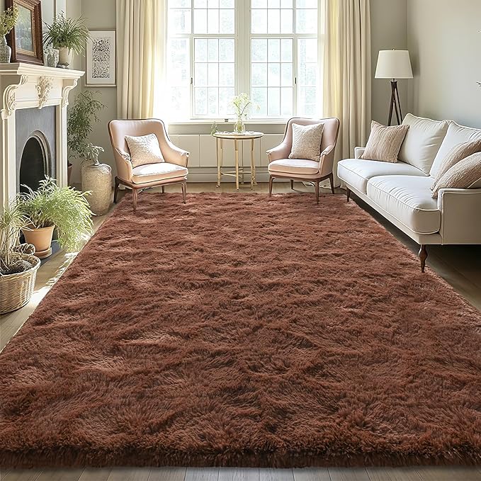 LOCHAS Ultra Soft Indoor Modern Area Rugs Fluffy Living Room Carpets for Children Bedroom Home Decor Nursery Rug 5.3x7.5 Feet, Brown