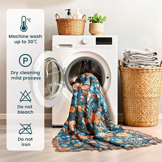 MSGKV Boho Throw Blanket for Couch 50"x60" Cotton Birds Floral Blanket Sofa Chair Blankets Muslin Spring Breathable All Seasons Lightweight Farmhouse Blankets Home Decor