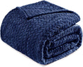 Exclusivo Mezcla Fleece Twin Size Blanket for Bed, 60x80 Inches Soft Cozy Jacquard Flannel Blankets, Lightweight Fuzzy Plush Warm for Women, Navy Blue