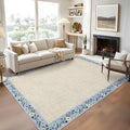GarveeHome 4x6 Area Rugs for Bedroom Living Room Machine Washable Rugs Floral Bordered Small Carpet Non-Slip Stain Resistant Accent Carpet for Dining Room Table Apartment Office, Beige
