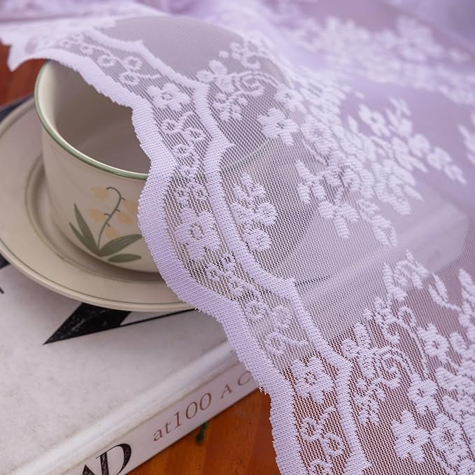 YJ YANJUN Vintage Lace Curtains 84 Inches Long-Victorian Floral Pattern Lavender Sheer Curtain Panels for Living Room Bedroom,Light Filtering, Romantic Girly Drapes 2 Panels 52W x 84L Light Purpel