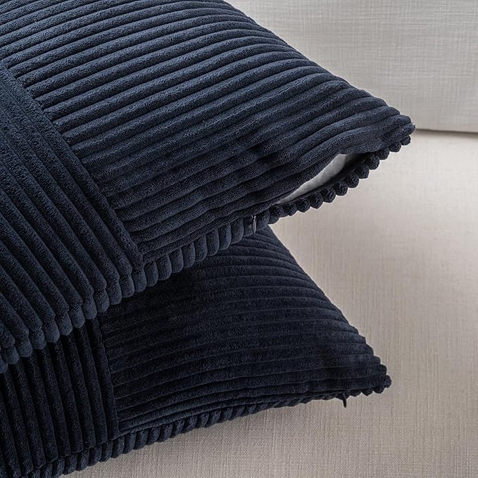 Fancy Homi 2 Packs Navy Blue Lumbar Decorative Throw Pillow Covers 16x28 Inch for Living Room Couch, Rustic Farmhouse Boho Home Decor, Soft Striped Corduroy Rectangle Accent Cushion Case 40x70 cm