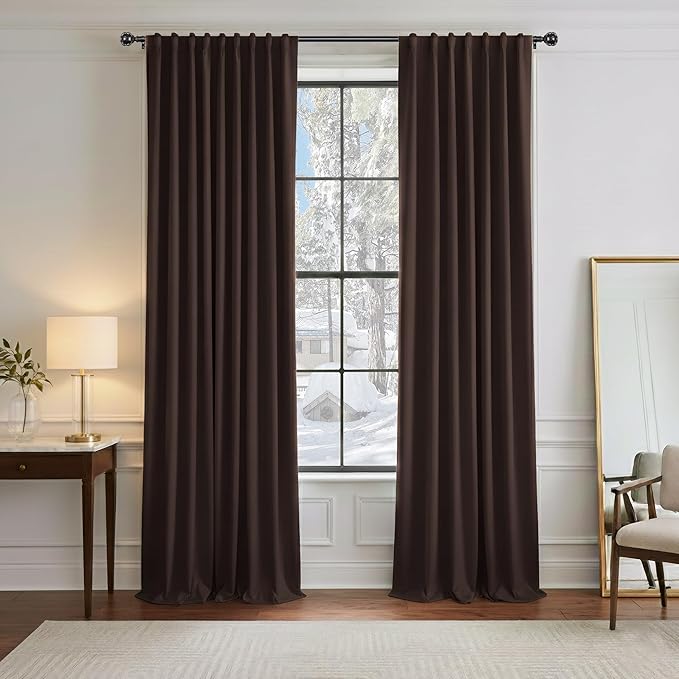PONY DANCE Blackout Curtains 84 inch Long 2 Panels Burg for Living Room - Window Drapes Home Decoration Polyester Back Tab Light Block Energy Saving Curtain Panels, 52 W by 84 L, Brown, Pack-2