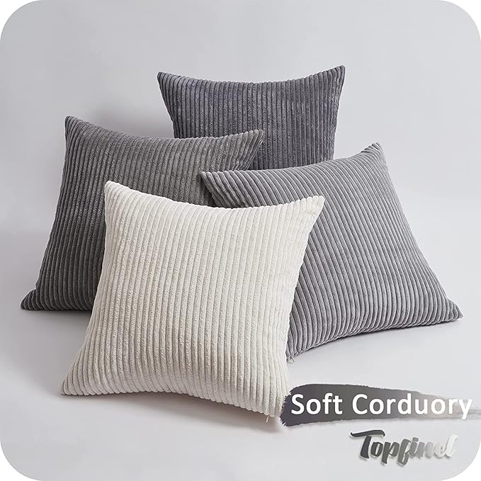 Topfinel Euro Shams Decorative Throw Pillows Covers for Bedroom,Large Cream Grey Fluffy Corduroy Western Home Decor Cushion Cases,Soft Neutral Gray Shams Set of 4 26x26 Inch