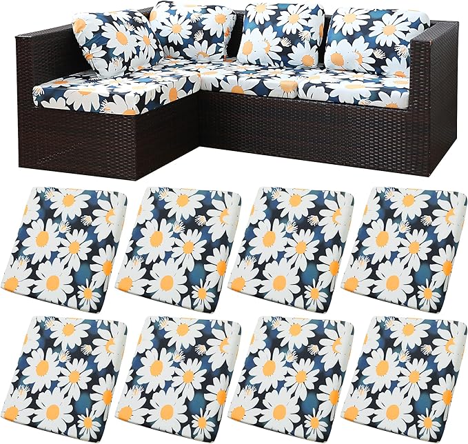 8Pcs Stretch Patio Cushion Covers,Outdoor Couch Covers Replacement,Outdoor Couch & Sofa Slipcovers,for Patio Furniture Cushion Covers,Washable Reusable urniture Protector(Chrysanthemum,8PCS)