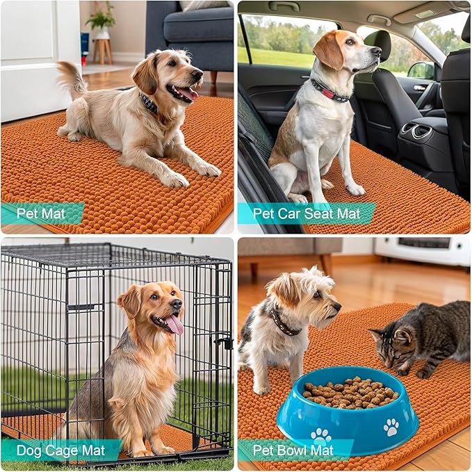 OLANLY Dog Door Mat for Muddy Paws 59x32, Absorbs Moisture and Dirt, Absorbent Non-Slip Washable Doormat, Quick Dry Chenille Mud Mat for Dogs, Entry Indoor Entryway Carpet for Inside Floor, Clay