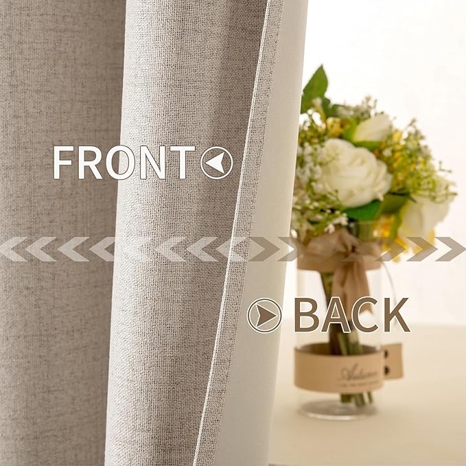 MIULEE Linen Textured Curtains for Bedroom Solid 100% Blackout Thermal Insulated Taupe Grommet Room Darkening Curtains & Drapes Luxury Decor for Living Room Nursery 52 x 63 Inch (2 Panels)