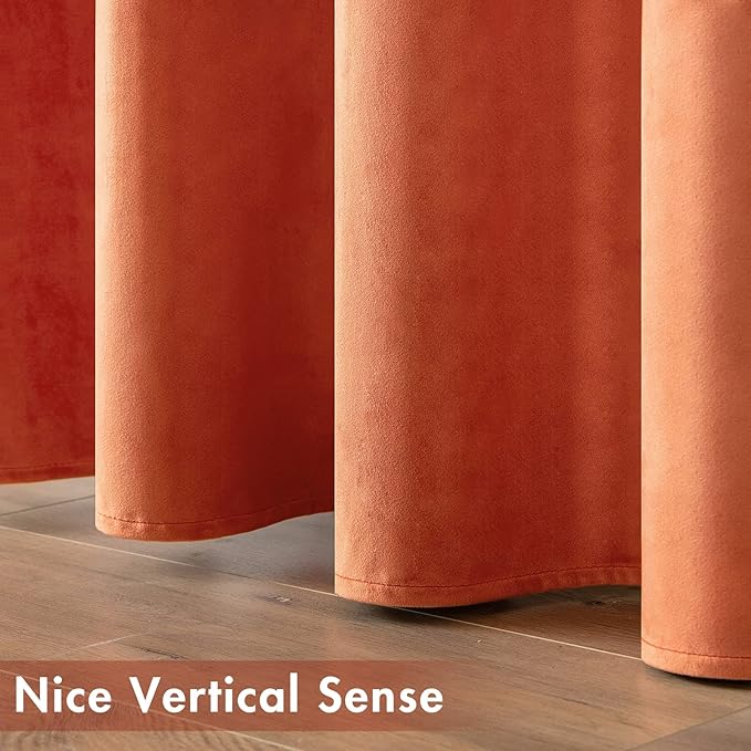 MIULEE 90 Inches Velvet Curtains Orange Elegant Grommet Curtains Fall Thermal Insulated Soundproof Room Darkening Curtains/Drapes for Classical Living Room Bedroom Decor 52 x 90 Inch Set of 2