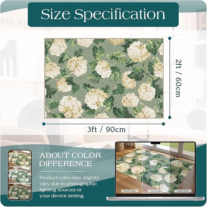 Front Door Mat Outside Entrance - 2x3 Spring Non-Slip Washable Doormat Indoor Outdoor Entrance Sage Green Beige Floral Rug Small Throw Rugs for Entryway Bedroom Kitchen Front Porch Decor